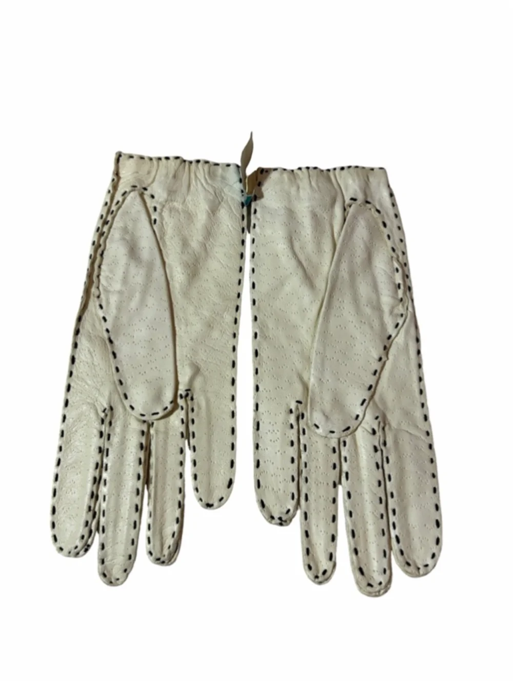 Vintage 50’s Van Raalte White Deerskin Leather Gloves Whipstitch Pearl Snap 7.5